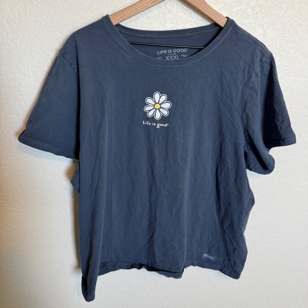 Boho Cottagecore Daisy Life is Good Crusher Tee XXXL Navy Blue